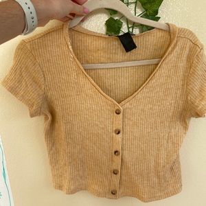 yellow button up crop top